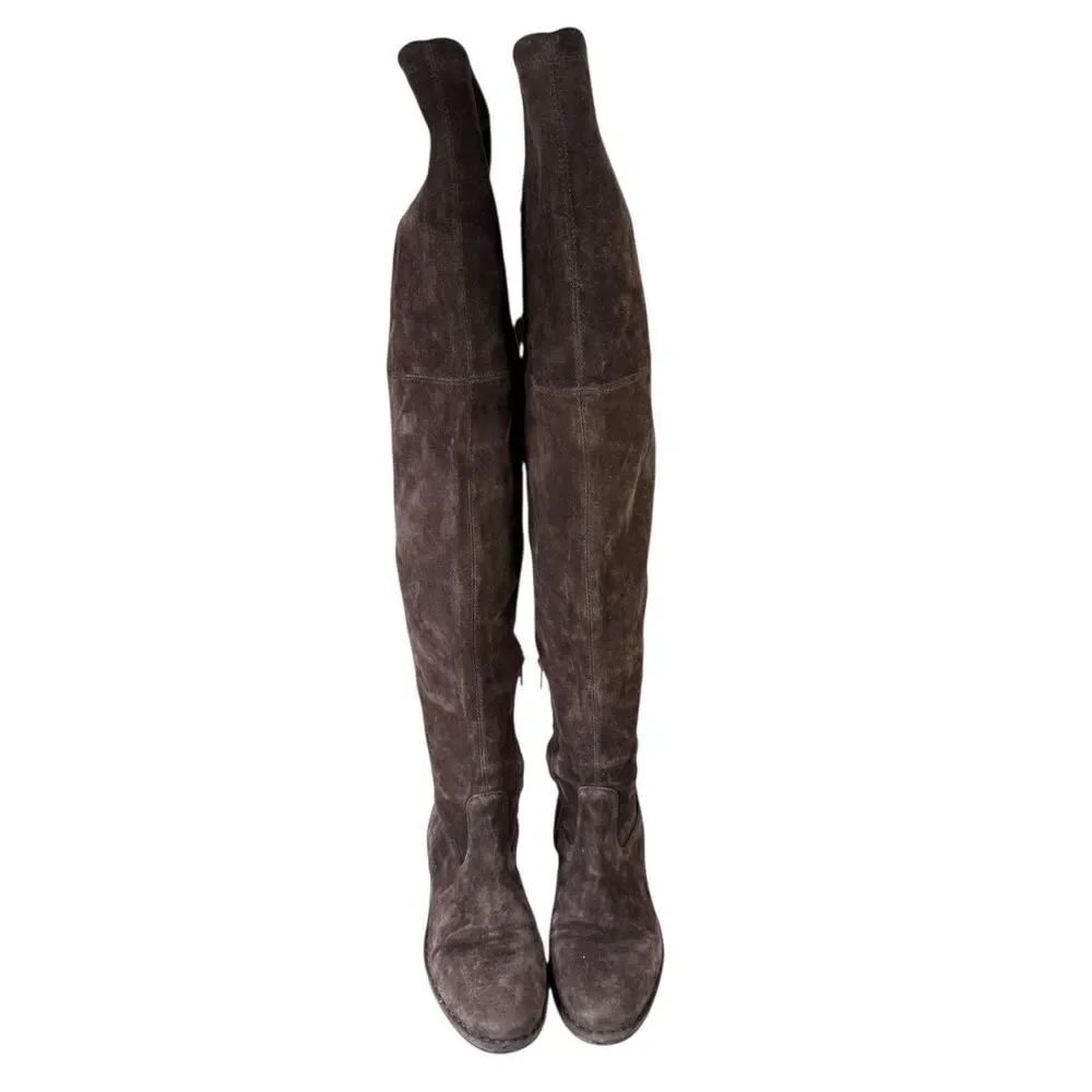 Frye Brown Suede Over-the-Knee Flat Boots with Tie Detail Size 7M